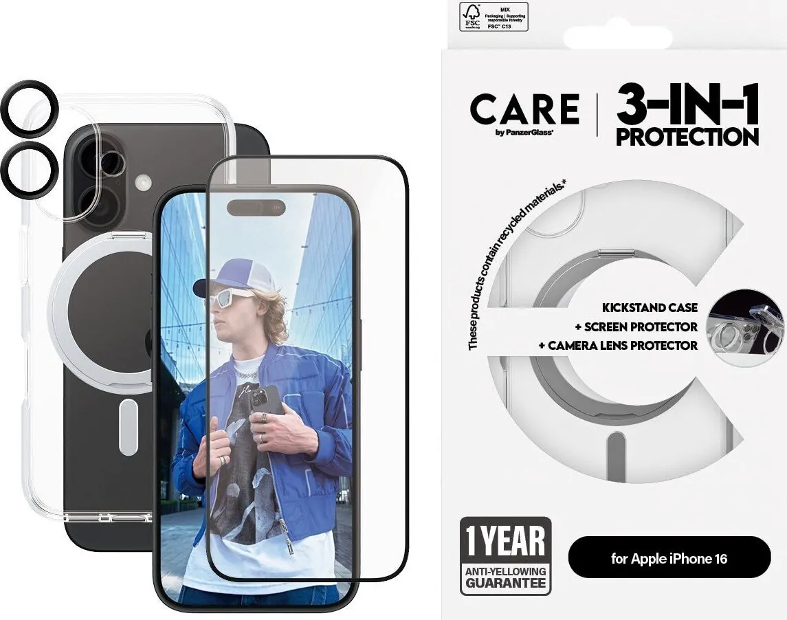 Care By Panzerglass iPhone 16 3-in-1 Cover Sæt
