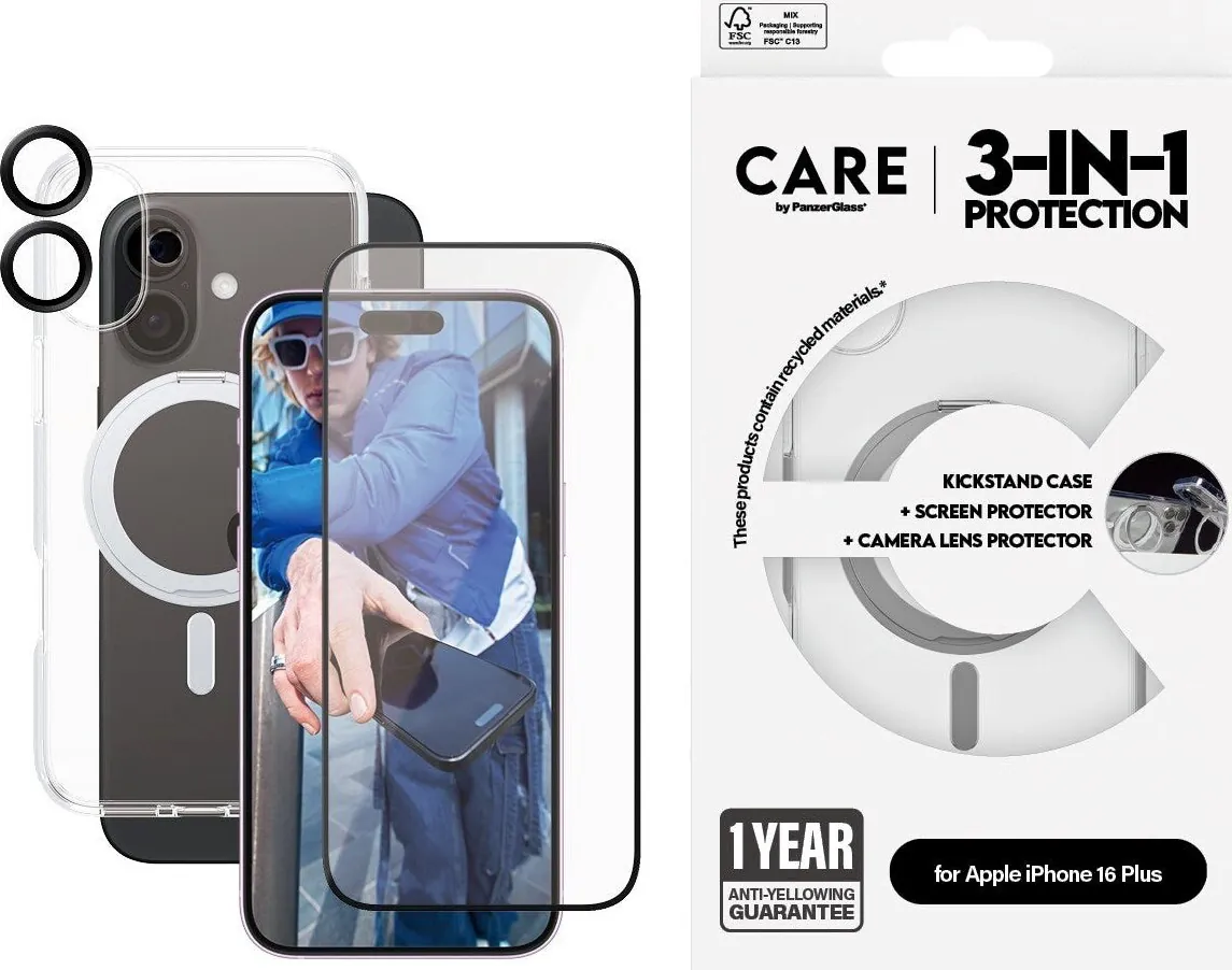 Care By Panzerglass iPhone 16 Plus 3-i-1 Cover Sæt
