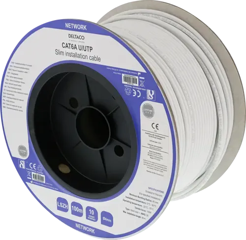 DELTACO U/UTP Cat6a installationskabel 100m hvid