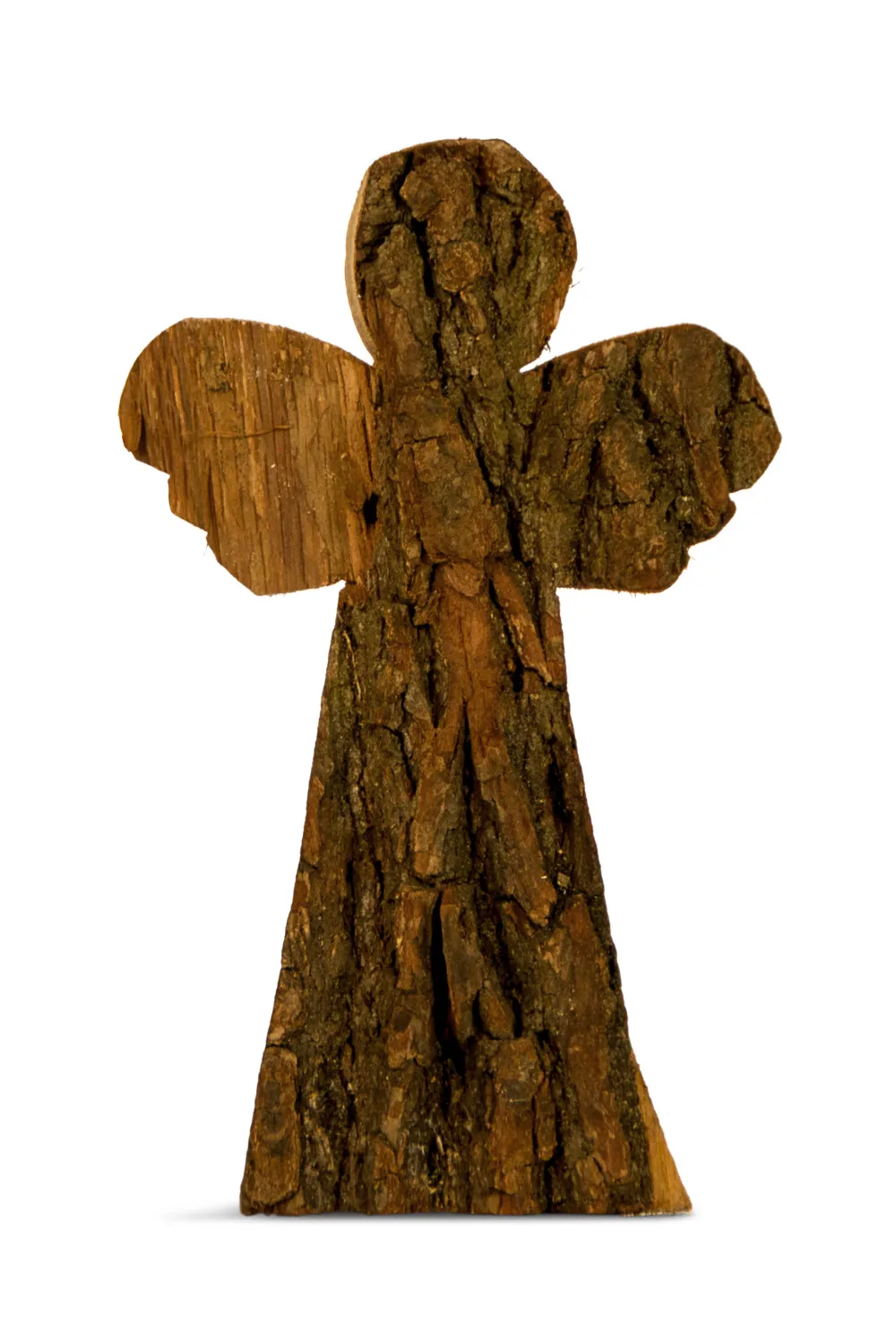 Engel af træ med bark
