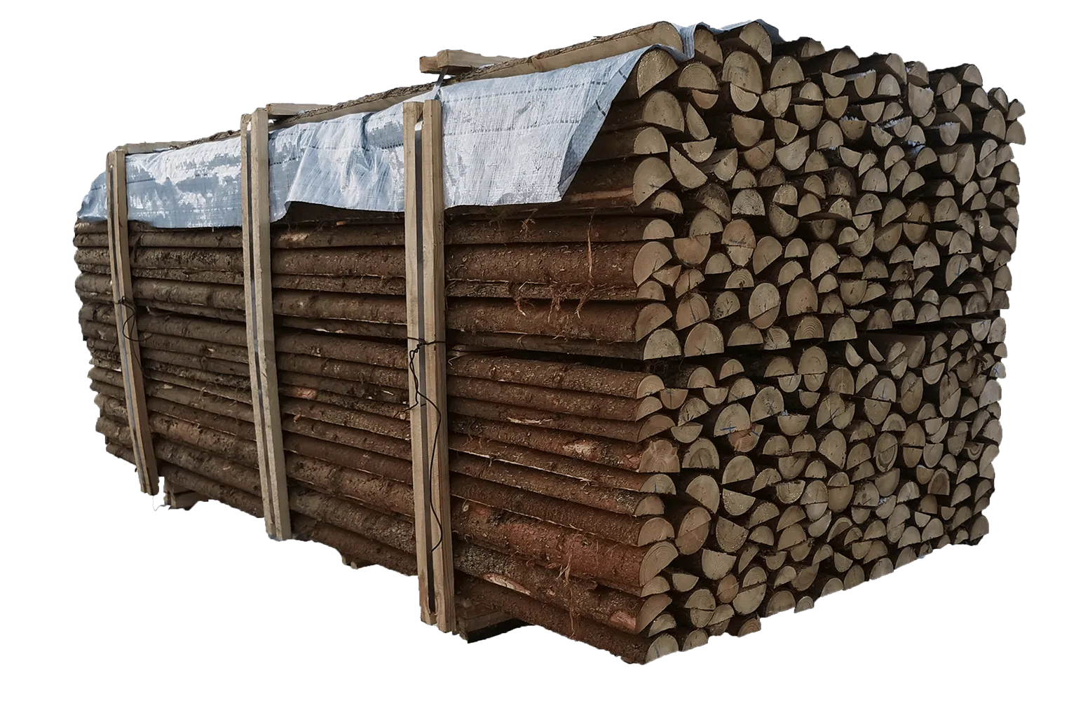 Flækket granrafter med bark