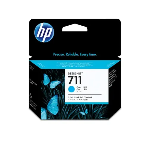 Hp Blæk Cyan 711, 29ml Dj T120 3-pack
