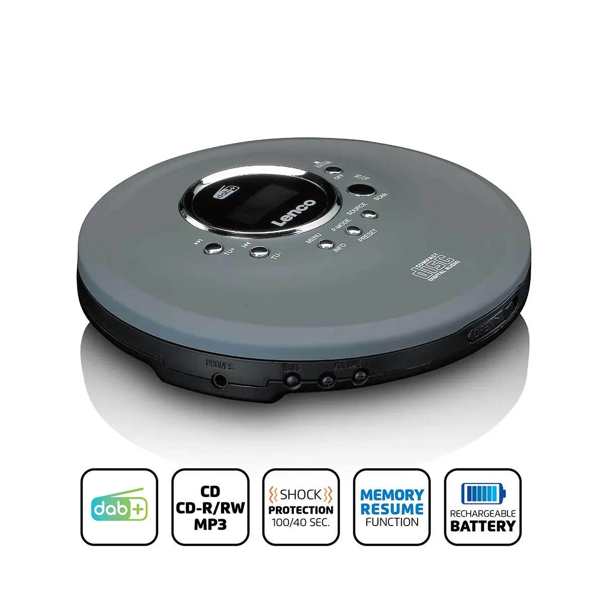 Lenco CD-400GY Portable CD/ MP3 player for CD CD-R CD-RW Gray