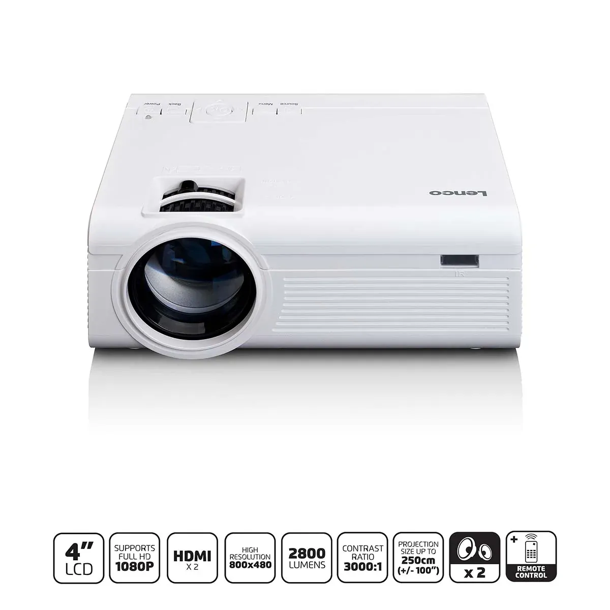 Lenco LCD-projektor med høj opløsning, understøtter Full HD 1080P-indhold Hvid LPJ-280WH