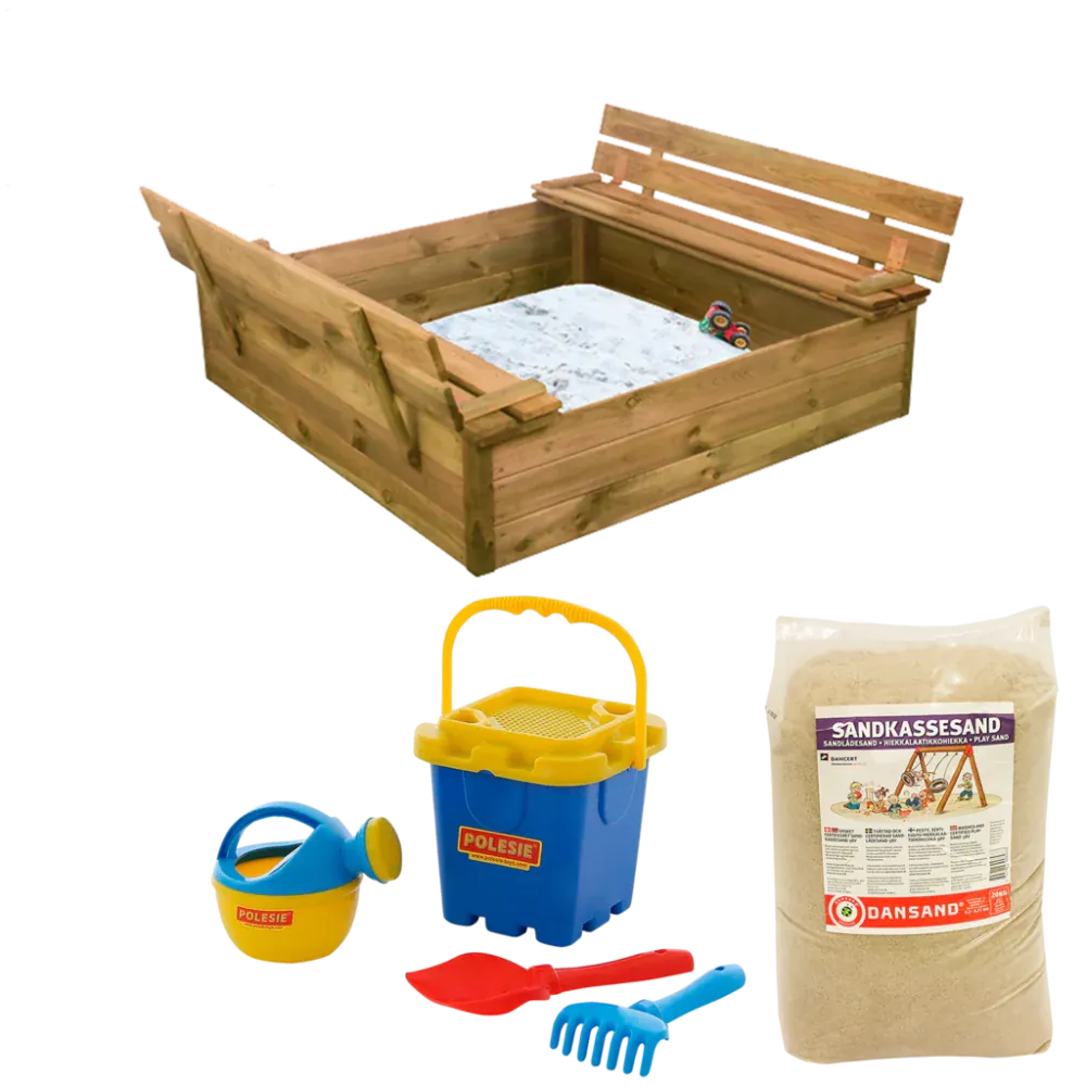 Nordic Play Sandkasse med bænk & låg 120x120 cm