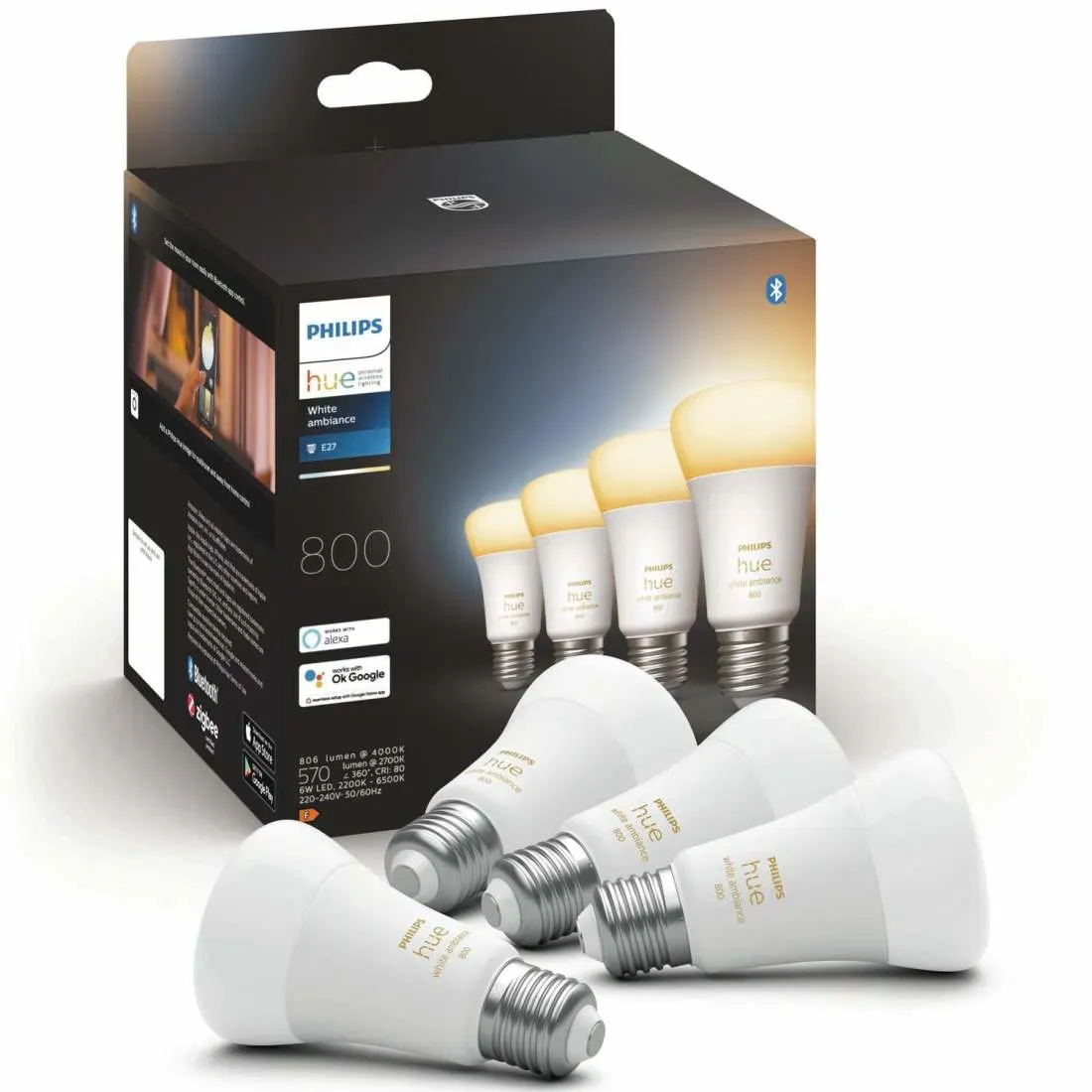 Philips Hue White Ambiance E27 4-pak
